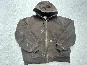 Giacca Carhartt J130 marrone scuro trapuntata foderata con cappuccio invecchiata XXL - Foto 1 di 24