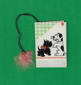 vintage 1953 Greeting Tally Tassel Card Black Scottie Terrier & White Dog w/Bone - Picture 1 of 4