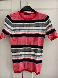 Marks and Spencers Striped Short Sleeved Knitted Top-Size 8-Navy/Red Mix - Picture 1 of 4