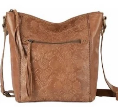 Hobo Crossbody The Sak Ashland Leather Embossed floral Shoulder Bag Boho Hippie - Image 1 of 4