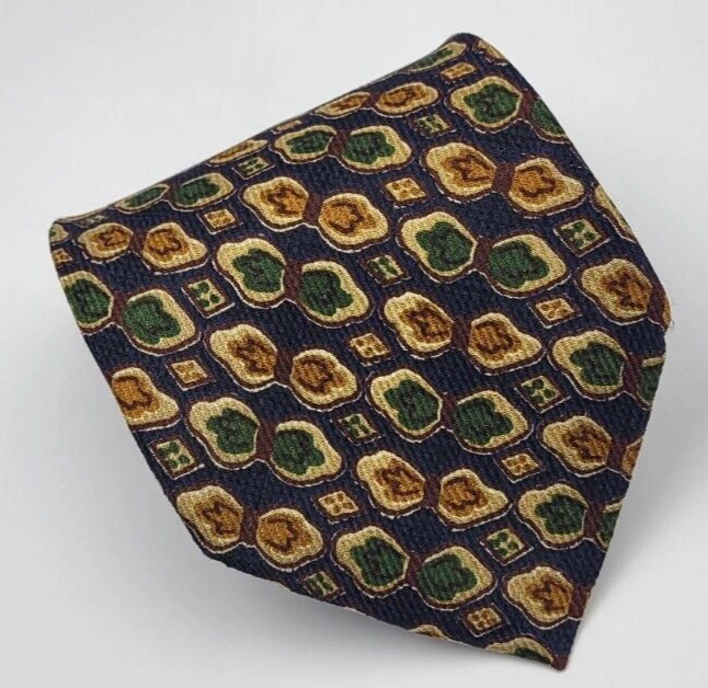 Corbata de seda Ungaro azul dorado verde geométrica para hombre Italia corta 54 x 4 Foto 1 de 4