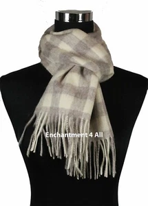New 100% 2-Ply Cashmere Classic Plaid Neck Scarf Muffler Men, Light Gray/Ivory - Picture 1 of 4
