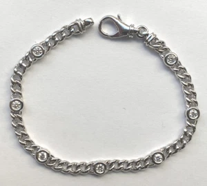 0.80 ct Ladies Round Cut Diamond Cuban Link Bracelet 14 kt White Gold - Picture 1 of 4