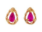 10k or 14k Yellow Gold Simulated Ruby Ladies Classic Look Twisted Frame Earrings