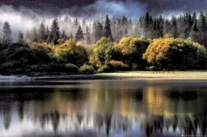MOUNTAIN LAKE ~ REFLEXIÓN OTOÑO ~ PÓSTER 24x36 Fotografía Viaje Otoño - Imagen 1 de 1