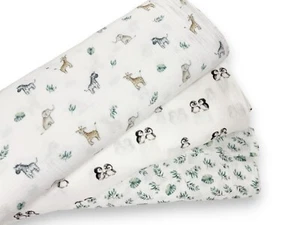 Baby Animals Double Gauze Fabric Organic Cotton Soft Muslin Safari Nursery - Picture 1 of 18