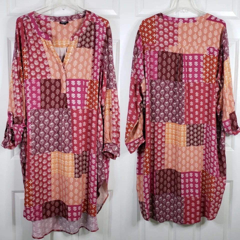 Jones Co платье 3 X розовый красный пэчворк Midi цветочный смешанный печать богемное Bloomcore - Изображение 1 из 4