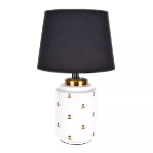 Bee Table Accent Lamp Bedside Light White Ceramic Black Shade H43cm Insect Decor - Picture 1 of 1
