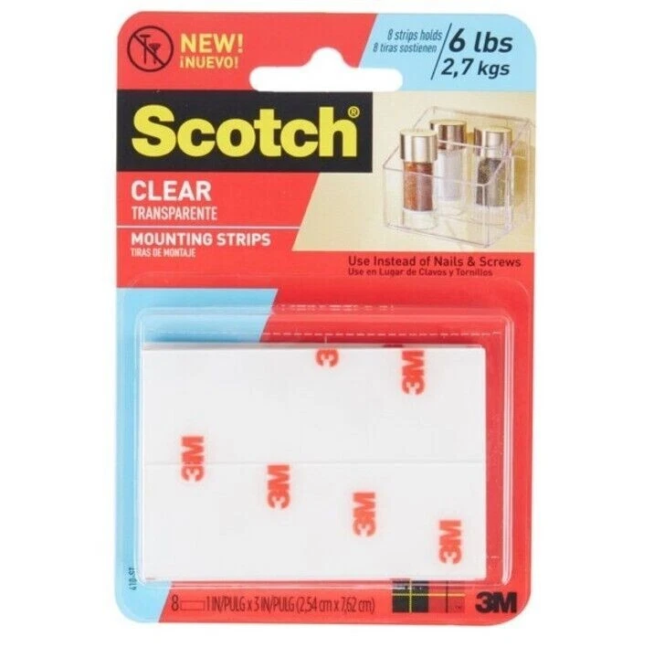 Tiras de montaje transparentes Scotch, 8 soportes de tira, 1"X3" Foto 1 de 1