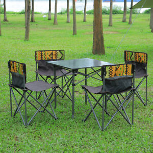 Folding Camping Table Set with 4 Folding Camping Chairs Outdoor Picnic Finishing