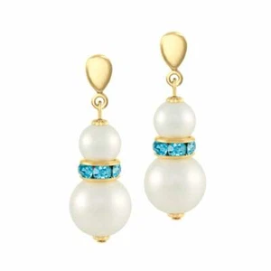 Alpine Aquamarine Crystal Shell Pearl Gold Tone Drop Clip On Earrings - Picture 1 of 2