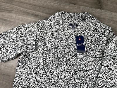 Suéter para mujer Chaps azul blanco metálico jaspeado grueso tejido cuello en V talla XXL Foto 1 de 4
