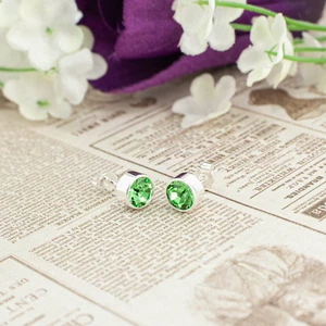 August Birthstone Peridot Earrings, Green Bohemian Crystal, Silver or Gold Studs - Picture 1 of 14