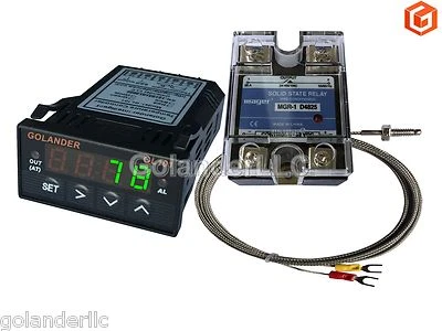 GOLANDER Universal 1/32DIN PID Temperature Controller, Green + 25A SSR + K thermocouple