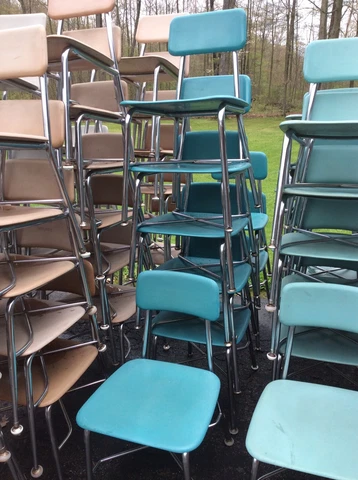 8 Vtg Ocean Blue Heywood Wakefield Adult Size School Chairs - Very Good Cover