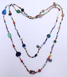 Antique Venetian Glass Beaded Long Colorful Necklace 28" - Picture 1 of 3