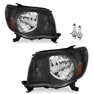 Pair Headlights Assembly For 2005-2011 Toyota Tacoma Black Headlamps w/Bulbs Foto 1 de 4
