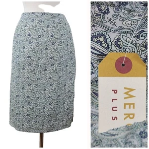 NEW Merona 100% Silk Skirt Size 22W Career Paisley blue Knee Length Floral NWT - Picture 1 of 11