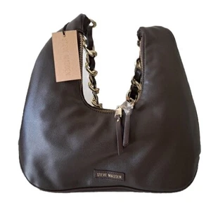 Women’s Steve Madden BGrove Brown Hobo Handbag Purse Gold Hardware Vegan Leather - Picture 1 of 5