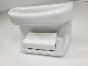 Vintage White Ceramic Soap Dish Tray Shower Washcloth Holder Mid Century Modern - Picture 1 of 24