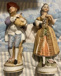 Norleans Victorian Couple Ceramic Lace Ruffle Trim Figurines- Made In Japan - Picture 1 of 8