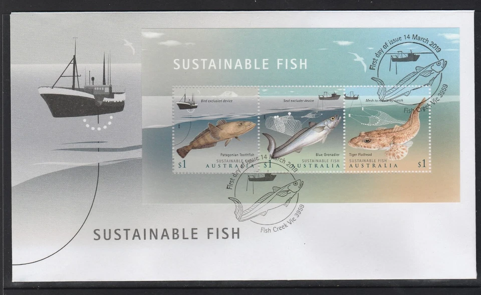AUSTRALIA 2019 - SUSTAINABLE FISH  Minisheet , Block  V F Used on FDC - Food - Image 1 of 1