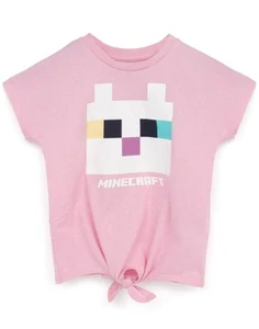Camiseta Minecraft Niñas | Gatito Corbata Frontal Rosa Jugador Camiseta para Niños - Imagen 1 de 10