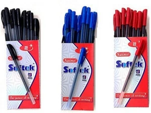 Saino Softek Blue Black Red Ink Use &Throw Ball Pens 20 Pens Each (60 Pens) - Picture 1 of 11