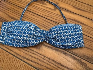 Tory Burch Bikini Top Womens Large Blue Pattern Bandeau removable Halter strap  - Picture 1 of 3