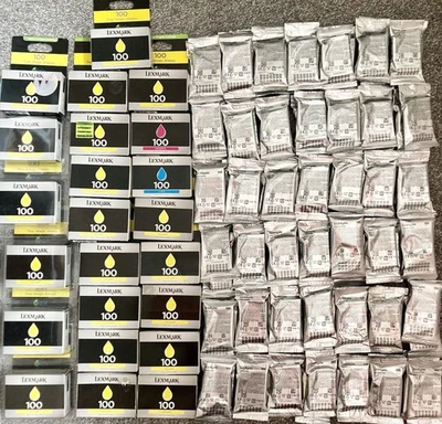 GENUINE AUTHENTIC LEXMARK 100 CYAN YELLOW MAGENTA INK CARTRIDGE JOBLOT X 107 - Image 1 of 4