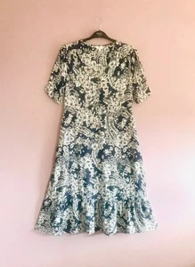 M&S Size 16 Navy + Cream Print V Neck Short Sleeved MIDI Prairie Dress - Picture 1 of 3