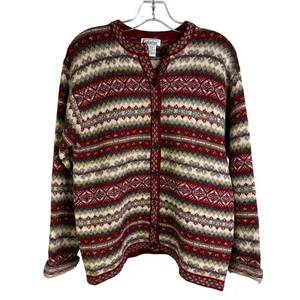 Gallagher Vintage Cardigan Sweater Women M Maroon Shetland Wool Geometric Granny - Picture 1 of 8