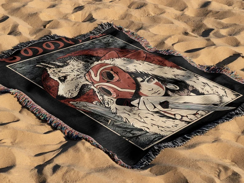 Studio Ghibli Woven Blanket, Princess Mononoke Tapestry Throw - Image 1 of 1