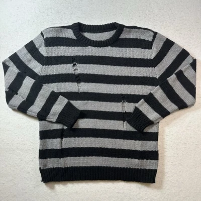 Suéter de Acrílico Grunge Resistente Envejecido Gris Rayas Estilo Para Hombre Talla L Foto 1 de 4