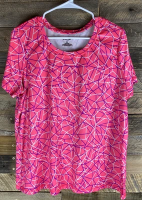 Exertek Womens Plus Sz 1X Pink Purple White Short Sleeve Athletic Crew Neck Top - Image 1 of 4