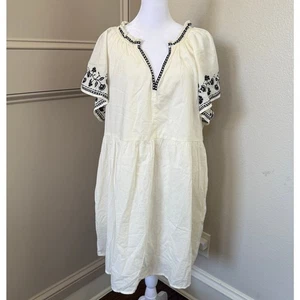 NWT Old Navy Women's Cream and Black Embroidered Mini Swing Dress Size L Cotton - Picture 1 of 7