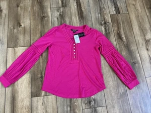 Lauren Ralph Lauren Women’s S Popover Top Button Pink Long Sleeve Cotton Henley - Picture 1 of 9