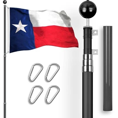 Combo: asta de bandera telescópica de 16 pies negra y bandera Texas TX 3x5 pies Emb hilada polietileno Foto 1 de 4