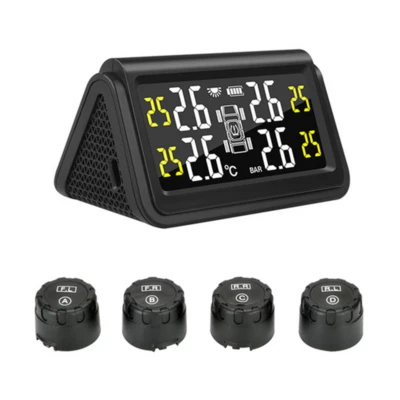 TPMS LCD Solar Charging Car Tire Pressure Monitoring System 4 External Sensors - Image 1 of 4