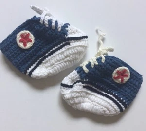 New! Infant Booties Baby Shoes Slippers Knit Custom Made Blue - Picture 1 of 6
