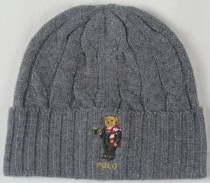 Polo Ralph Lauren Collectable Grey Hot Coco Teddy Bear Wool Beanie Hat NWT - Picture 1 of 1