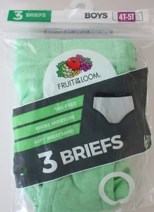 Fruit of The Loom (3-PACK) Boys Green Cotton Wicking Briefs Underwear Sz 4T - 5T - Picture 1 of 1