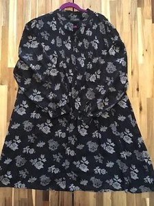 Lane Bryant Women's Black Gray Floral Button Up A-line Dress Size 22/24 Used - Picture 1 of 6