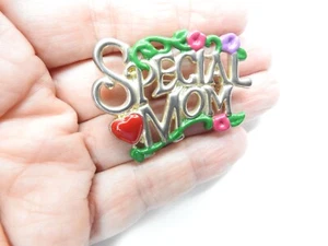 Signed BEST Purple Pink Red Green Enamel Flower Heart Special MOM Brooch Vintage - Picture 1 of 4