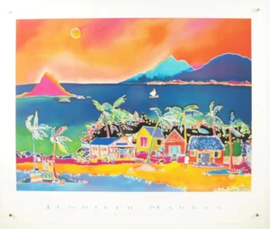 JENNIFER MARKES Coconut Bay Tropical Island ~ rare glossy art poster print 27x33 - Imagen 1 de 9