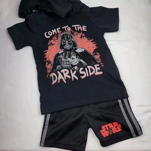 Boys Hooded T-Shirt & Shorts 2 Piece Set Star Wars Darth Vader Size 4 (Used) - Picture 1 of 4