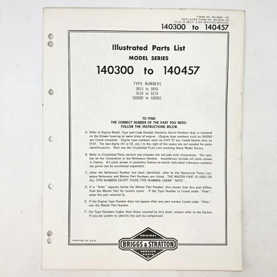Vintage 1973 Briggs & Stratton 140300-140457 Illustrated Parts List - Image 1 of 2