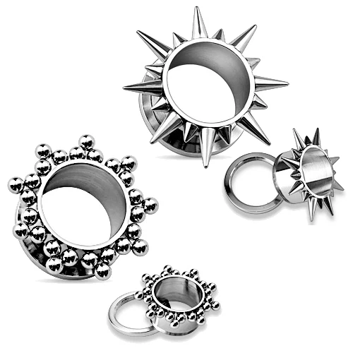 Flesh Tunnel Plug Piercing Acciaio Inox Spine Spikes Sole Argento Biker Gotico - Immagine 1 di 1