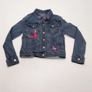 Arizona Jean Co. Girls Medium Denim Jacket Butterfly Embroidery Light Wash EUC - Picture 1 of 11
