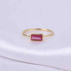Certified Natural Baguette Cut Natural Ruby 14k Gold Filled Ring 92.5% Silver - Picture 1 of 7